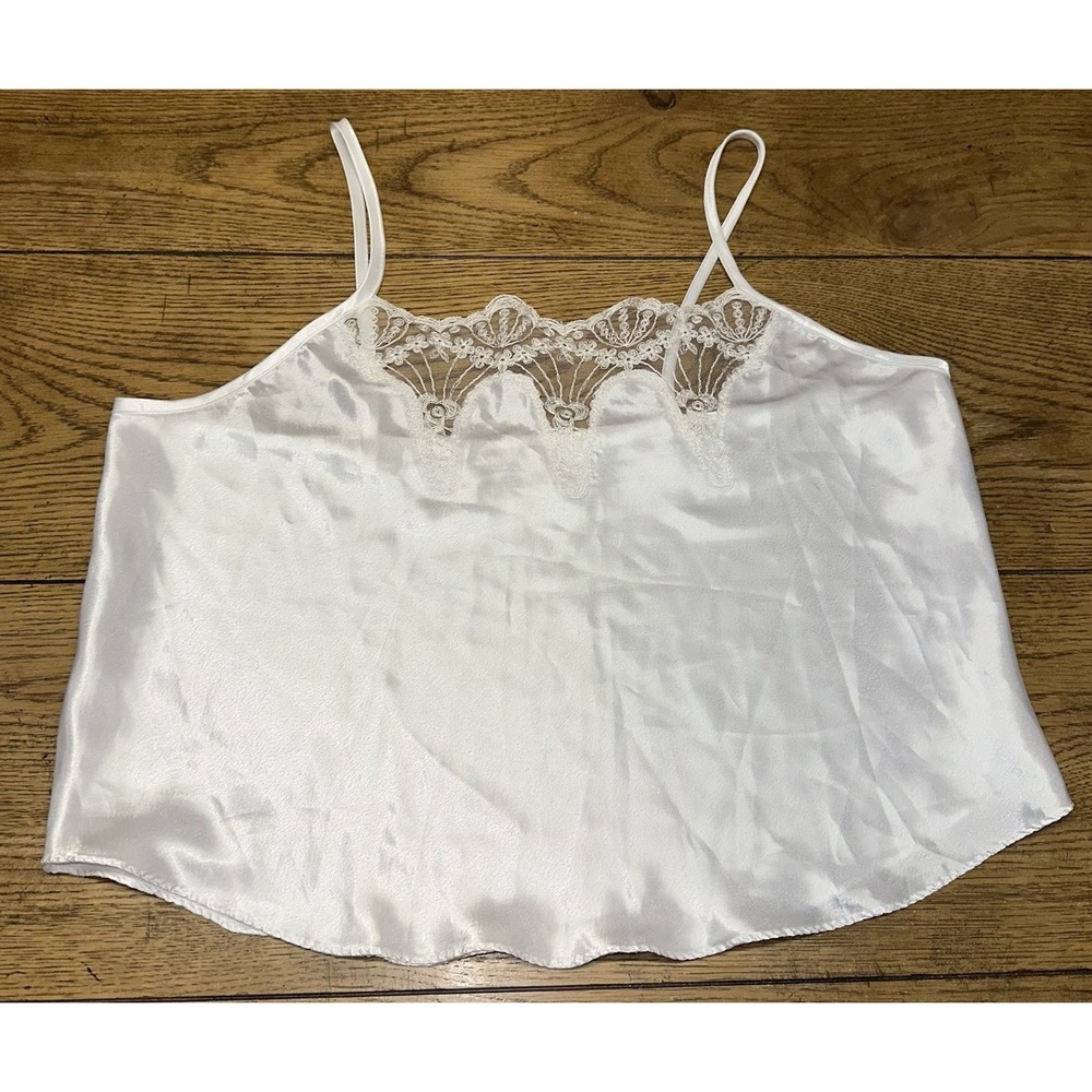Vintage 90's California Dynasty White Lace Sequin Cami Lingerie Top Women's L